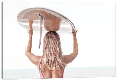 Blond Girl Carrying Surfboard Canvas Art Print - Surfing Art