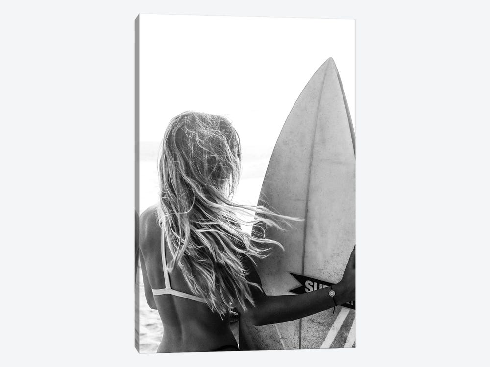 Blond Surfer Black And White by Tiny Treasure Prints 1-piece Canvas Art Print