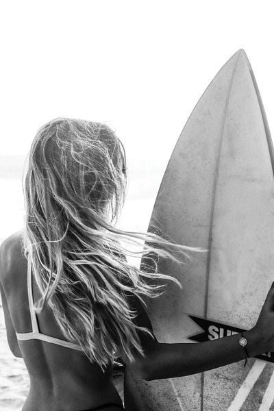 Large Art for Bathroom - Canvas Prints: Blond Surfer Black And White by Tiny Treasure Prints
