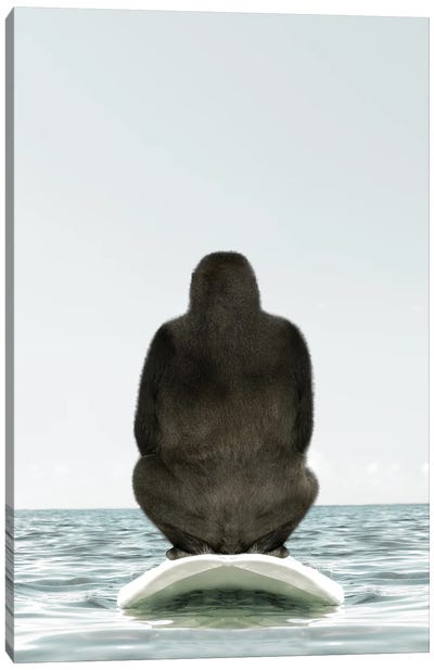 Gorilla With Surfboard Canvas Art Print - Gorilla Art
