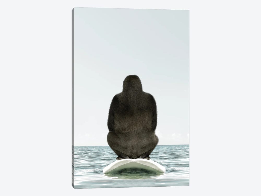 Gorilla With Surfboard by Tiny Treasure Prints 1-piece Canvas Art