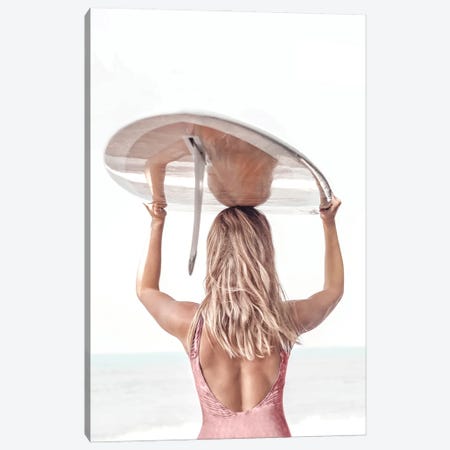 Girl Carrying Surfboard II Canvas Print #TTP190} by Tiny Treasure Prints Canvas Art Print