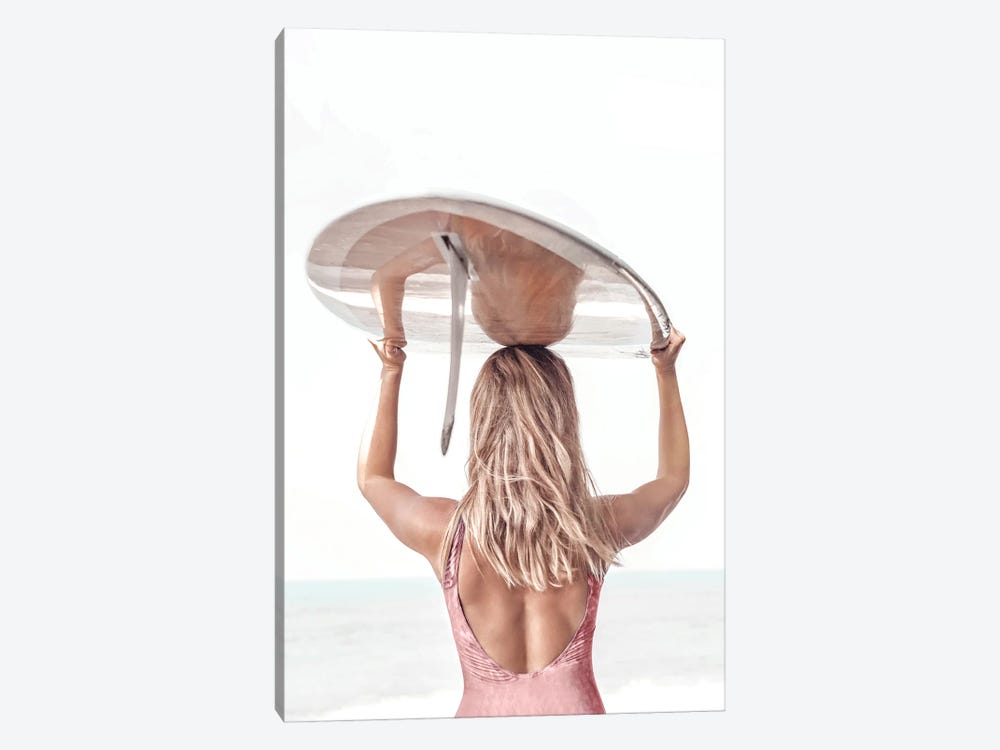Girl Carrying Surfboard II by Tiny Treasure Prints 1-piece Canvas Print