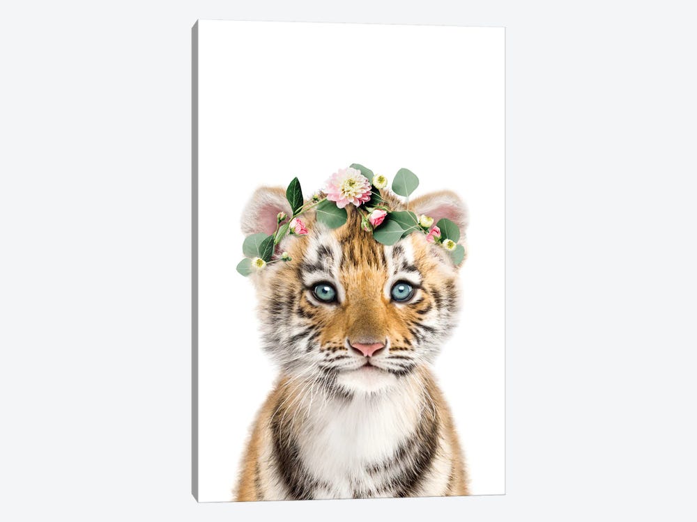 Tiger With A Flower Crown by Tiny Treasure Prints 1-piece Canvas Art Print