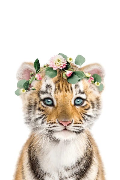 Tigers: Tiger With A Flower Crown by Tiny Treasure Prints