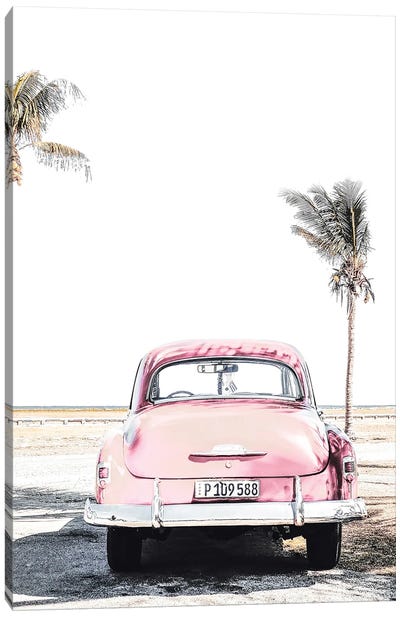 Pink Vintage Car Canvas Art Print - Tiny Treasure Prints