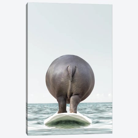 Hippo With Surfboard Canvas Print #TTP19} by Tiny Treasure Prints Canvas Art
