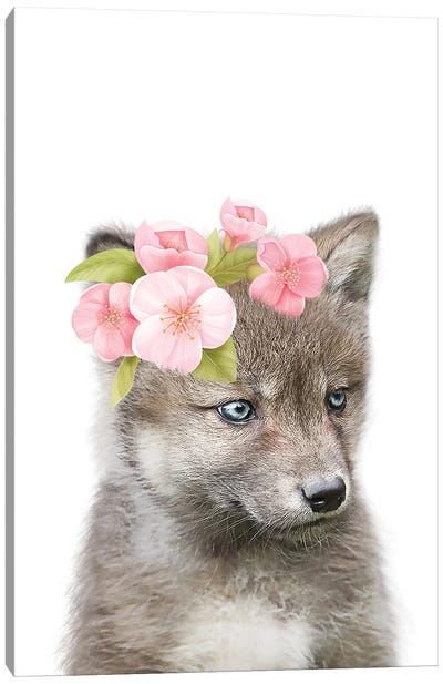 Wolf With Flower Crown I Canvas Art Print - Tiny Treasure Prints