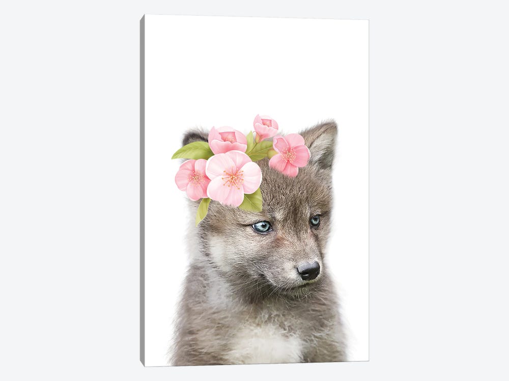Wolf With Flower Crown I by Tiny Treasure Prints 1-piece Canvas Wall Art