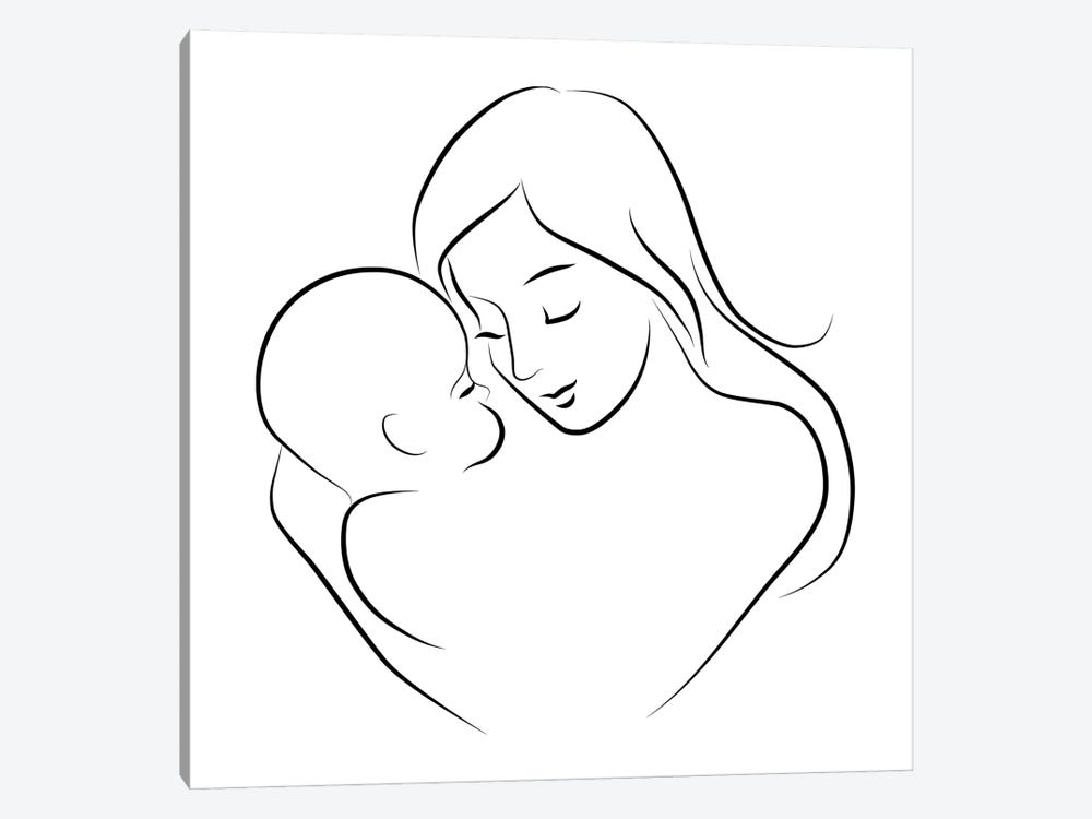 Mother And Baby Minimalist 1-piece Canvas Wall Art