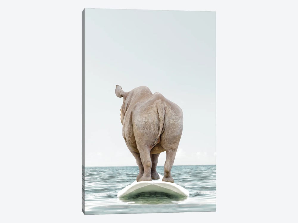 Rhino With Surfboard by Tiny Treasure Prints 1-piece Canvas Artwork