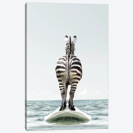 Zebra With Surfboard Canvas Print #TTP22} by Tiny Treasure Prints Canvas Art Print