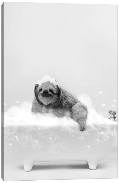 Sloth In Bathtub Canvas Art Print - Tiny Treasure Prints