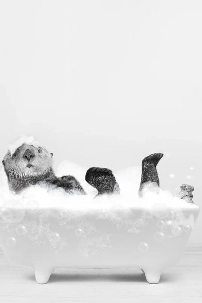 Otters: Otter In Bathtub by Tiny Treasure Prints