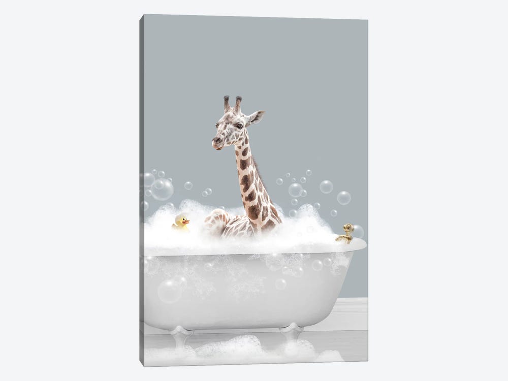 Giraffe In Bathtub by Tiny Treasure Prints 1-piece Canvas Wall Art