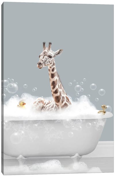 Giraffe In Bathtub Canvas Art Print - Tiny Treasure Prints
