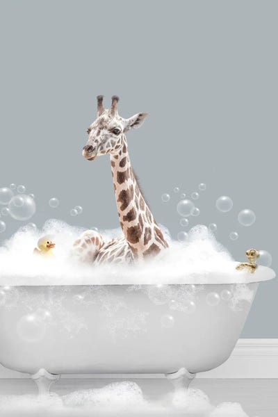 Giraffes: Giraffe In Bathtub by Tiny Treasure Prints