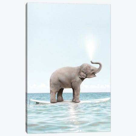 Surfing Elephant Canvas Print #TTP23} by Tiny Treasure Prints Art Print