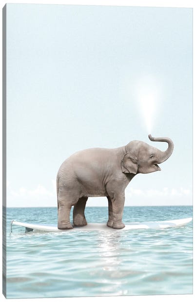 Surfing Elephant Canvas Art Print - Tiny Treasure Prints