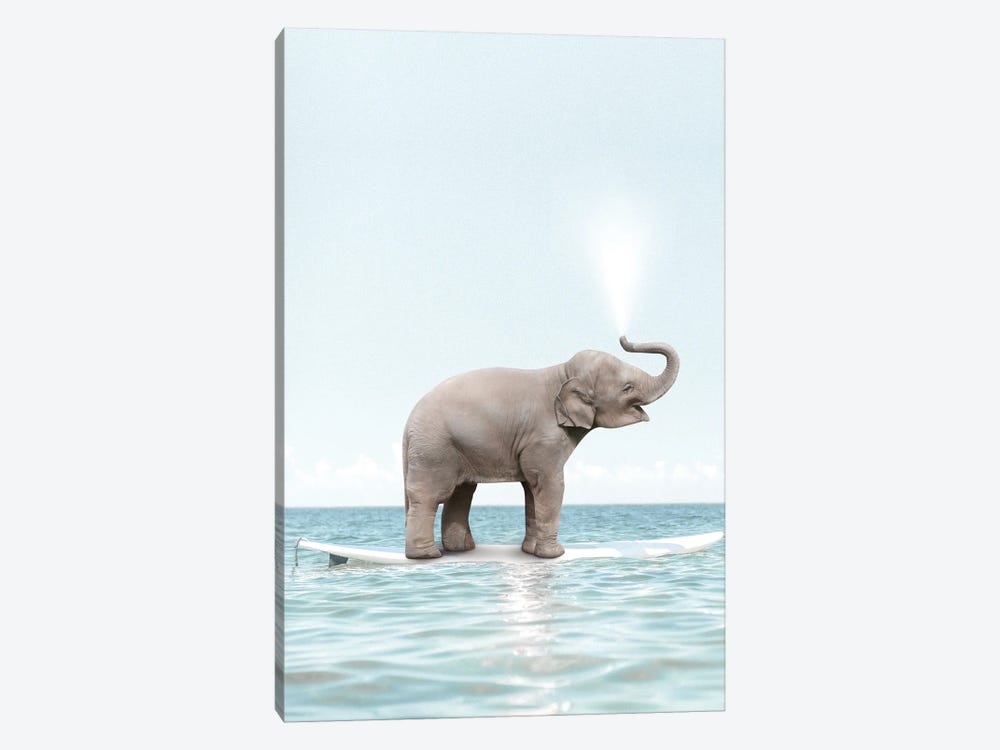 Surfing Elephant by Tiny Treasure Prints 1-piece Canvas Wall Art