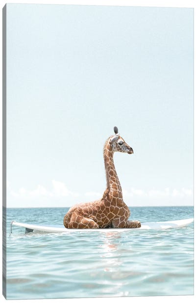 Surfing Giraffe Canvas Art Print - Beach Lover