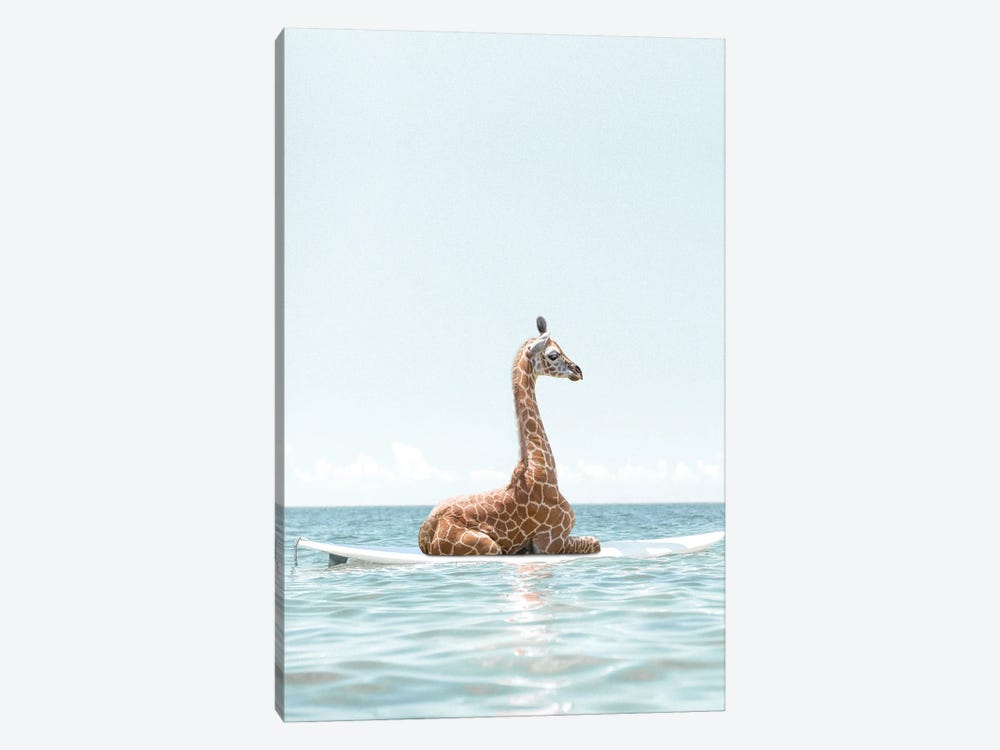 Surfing Giraffe by Tiny Treasure Prints 1-piece Canvas Art Print
