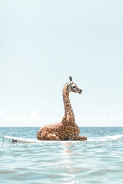 Giraffes: Surfing Giraffe by Tiny Treasure Prints