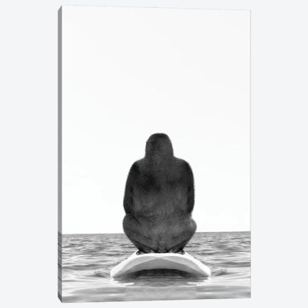 Gorilla With Surfboard Black And White Canvas Print #TTP27} by Tiny Treasure Prints Canvas Wall Art