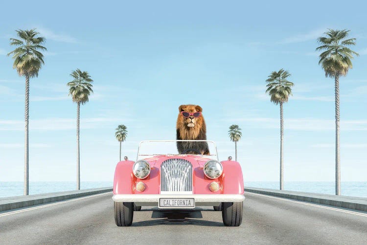 Vintage Pink Car With Lion