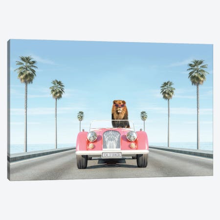 Vintage Pink Car With Lion Canvas Print #TTP37} by Tiny Treasure Prints Art Print