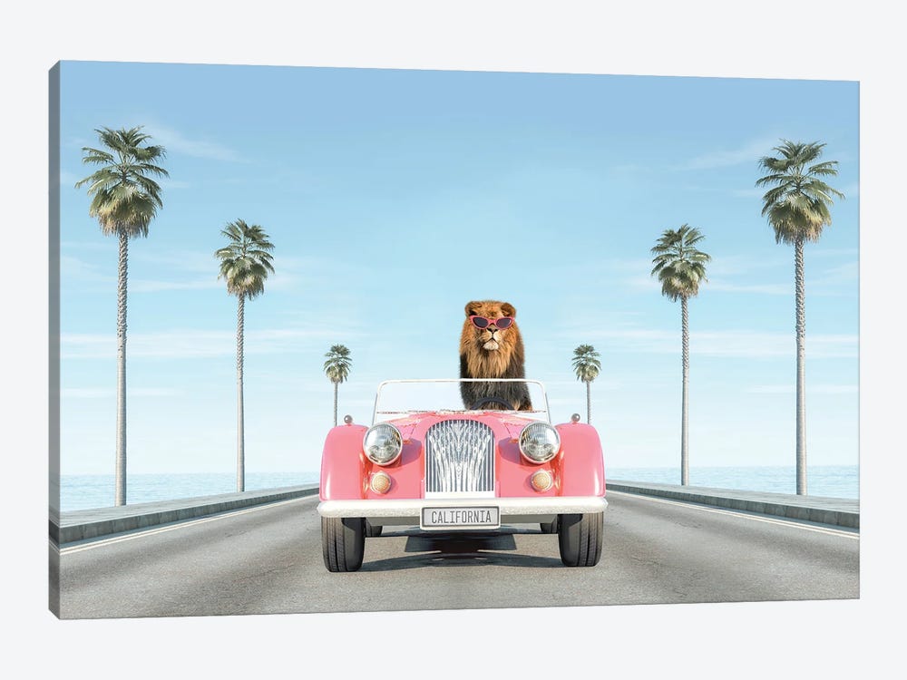 Vintage Pink Car With Lion by Tiny Treasure Prints 1-piece Art Print