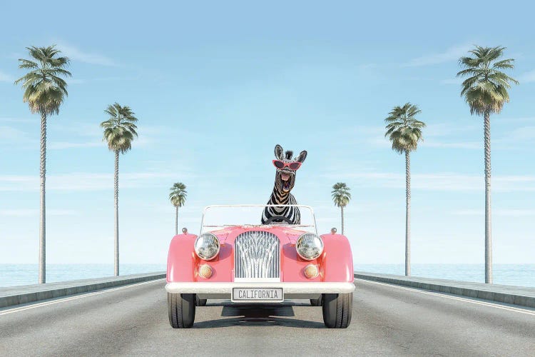 Vintage Pink Car With Zebra by Tiny Treasure Prints wall art