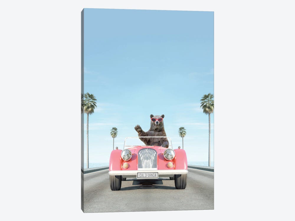 Pink Vintage Car With Bear by Tiny Treasure Prints 1-piece Art Print
