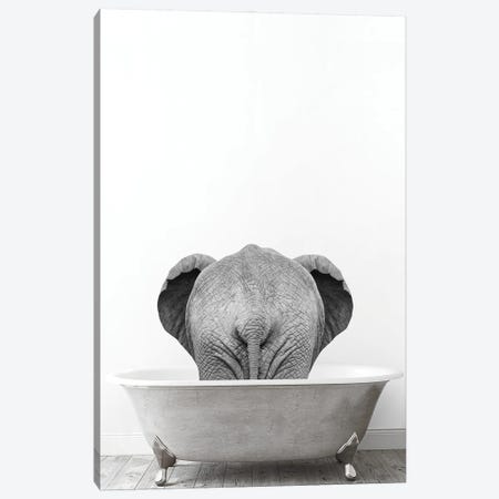 Elephant In Tub Black And White Canvas Print #TTP50} by Tiny Treasure Prints Canvas Art
