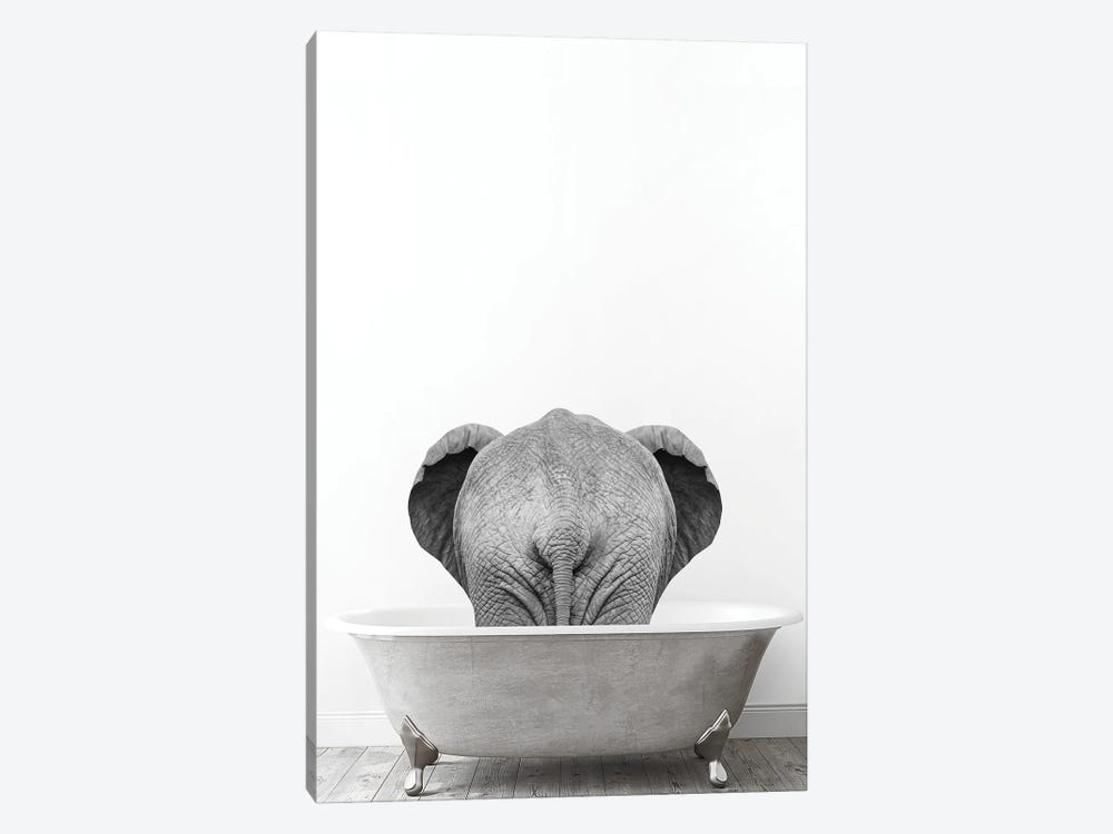 Elephant In Tub Black And White by Tiny Treasure Prints 1-piece Canvas Artwork