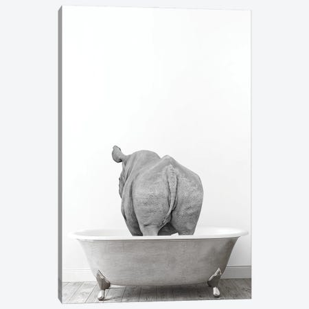 Rhino In Tub Black And White Canvas Print #TTP53} by Tiny Treasure Prints Canvas Art
