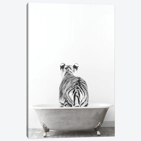 Tiger In Tub Black And White Canvas Print #TTP54} by Tiny Treasure Prints Canvas Print
