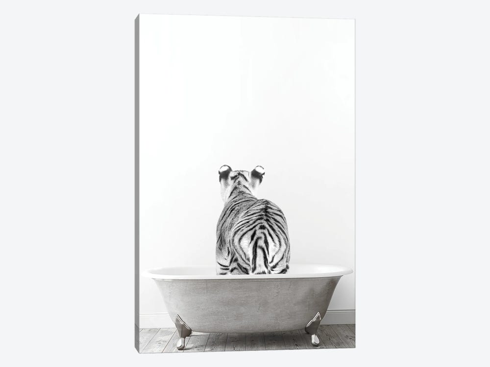 Tiger In Tub Black And White by Tiny Treasure Prints 1-piece Canvas Art
