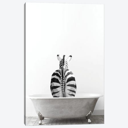 Zebra In Tub Black And White Canvas Print #TTP55} by Tiny Treasure Prints Canvas Art Print
