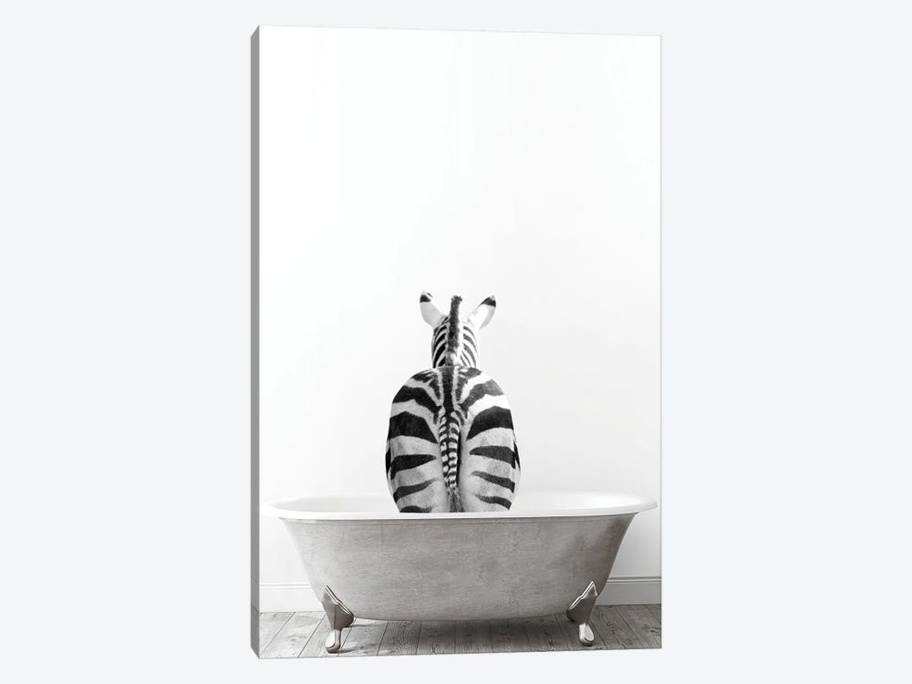 Zebra In Tub Black And White by Tiny Treasure Prints 1-piece Art Print