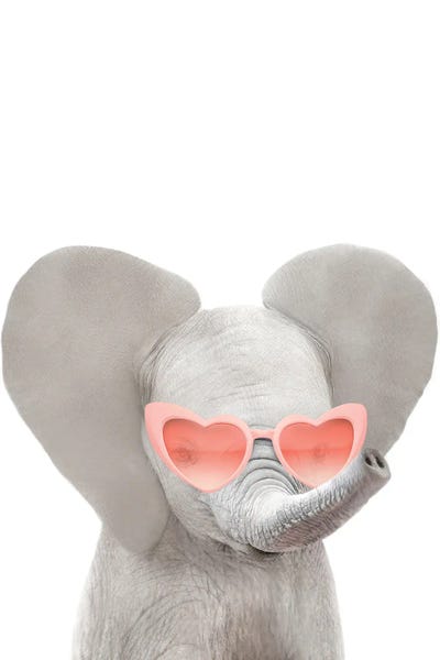 Eyewear: Elephant With Pink Sunglasses by Tiny Treasure Prints