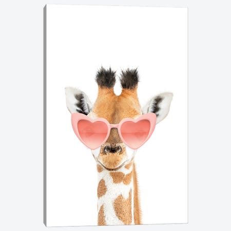 Giraffe With Pink Sunglasses Canvas Print #TTP58} by Tiny Treasure Prints Canvas Art