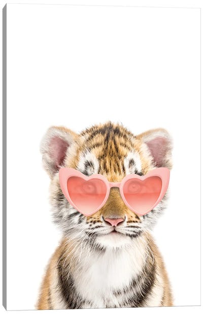 Tiger With Pink Sunglasses Canvas Art Print - Glasses & Eyewear Art