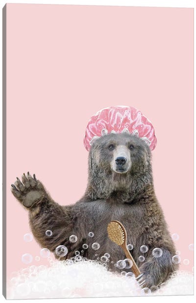 Bear Bathing Canvas Art Print - Brown Bear Art