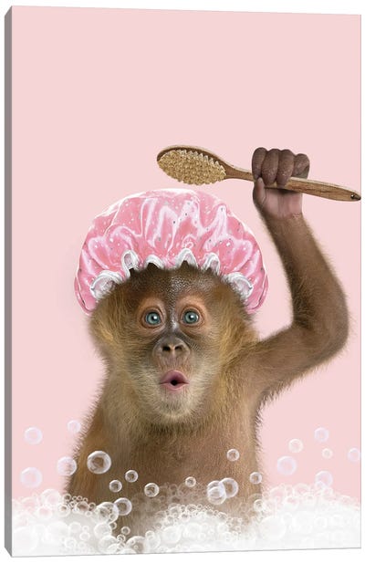 Monkey Bathing Canvas Art Print - Monkey Art