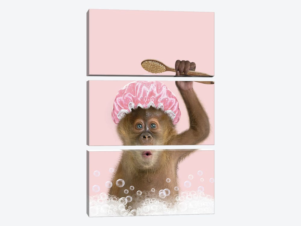 Monkey Bathing by Tiny Treasure Prints 3-piece Art Print