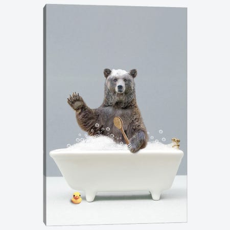 Bear In A Bathtub Canvas Print #TTP88} by Tiny Treasure Prints Canvas Print