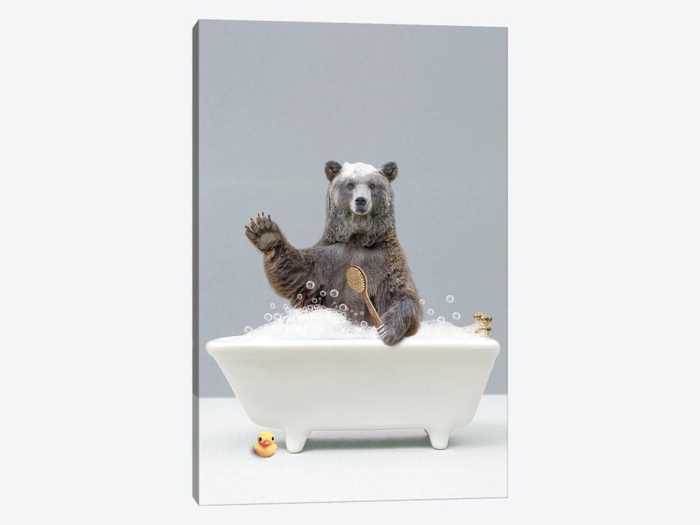 Bear In A Bathtub by Tiny Treasure Prints 1-piece Canvas Print