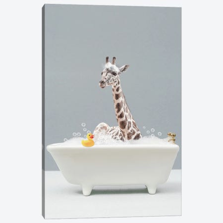 Giraffe In A Bathtub Canvas Print #TTP89} by Tiny Treasure Prints Canvas Print