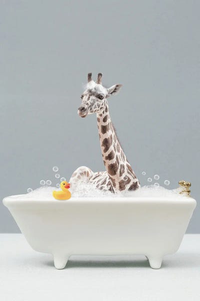 Giraffes: Giraffe In A Bathtub by Tiny Treasure Prints